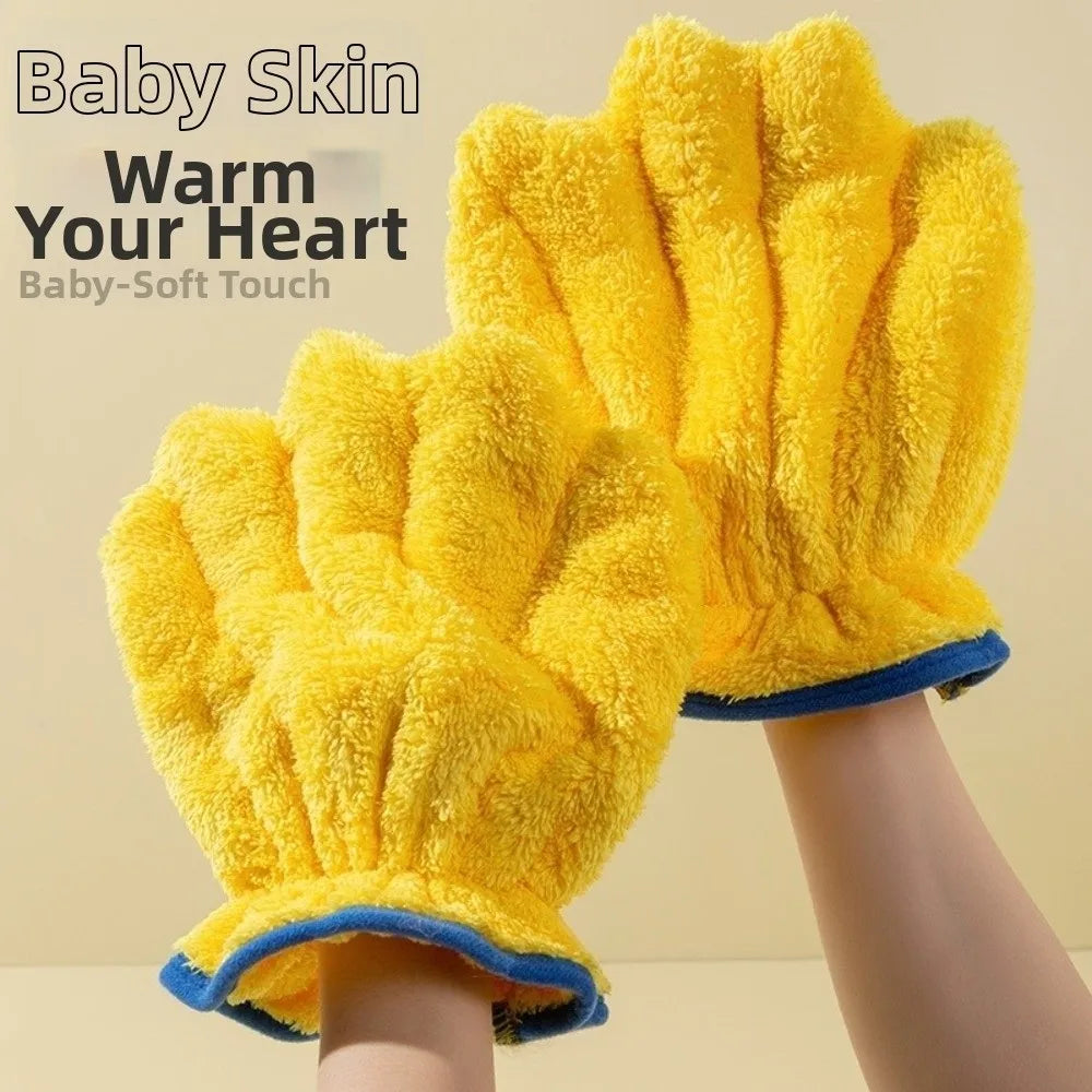 Coral Fleece Hair Drying Mittens Soft Fast Absorption Wipe Head Towel Anti-Frizz Yellow Absorbent Gloves Hair Care