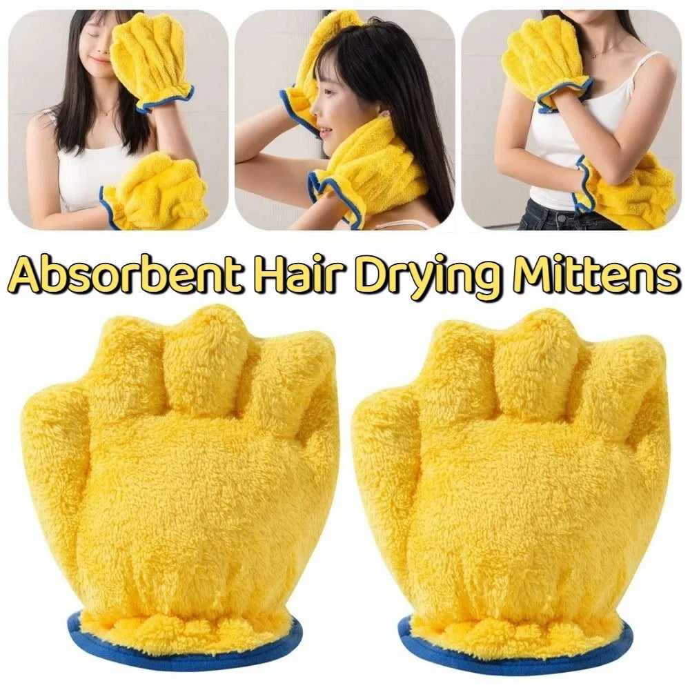 Coral Fleece Hair Drying Mittens Soft Fast Absorption Wipe Head Towel Anti-Frizz Yellow Absorbent Gloves Hair Care